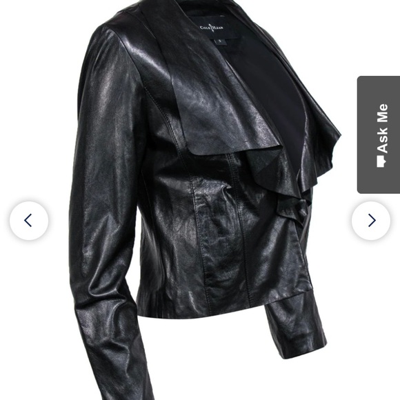 Cole Haan Lambskin Open Front Waterfall Leather Jacket - Picture 2 of 7